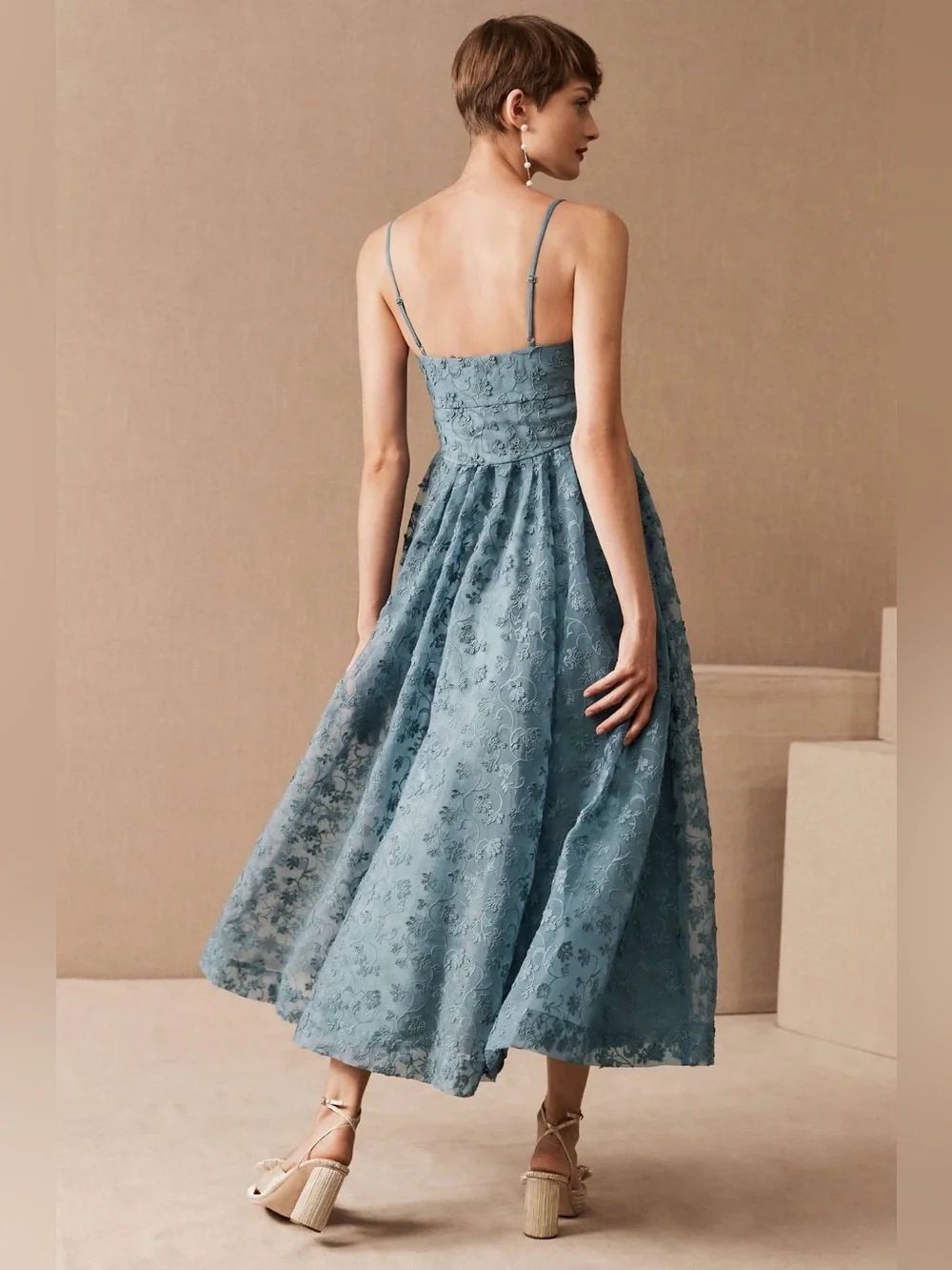 BHLDN Teal Isadora Organza Midi Dress - Picture 3 of 10